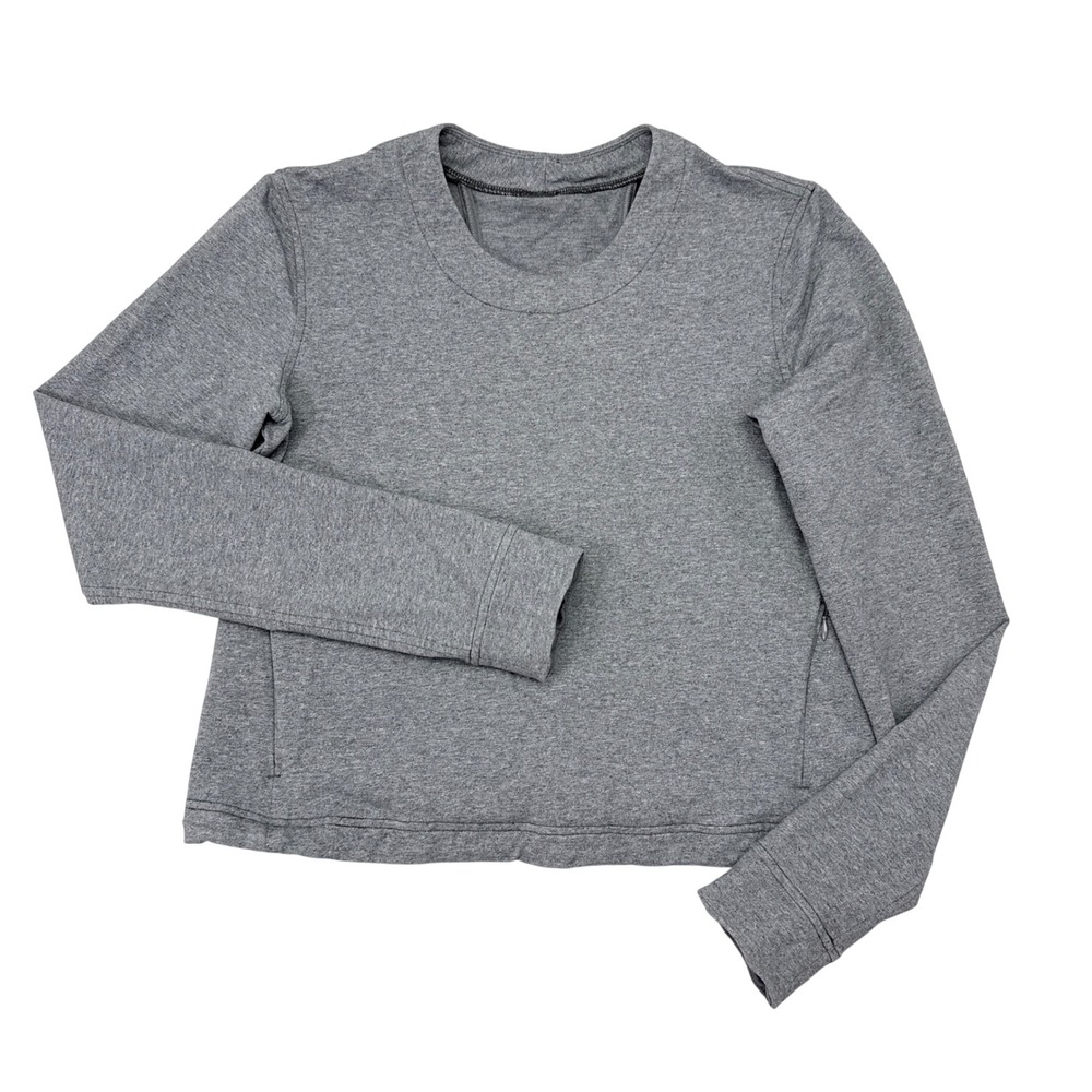 Lululemon &go Endeavor Long Sleeve Top Womens‎ Size 8 Gray Open Back Gym Run